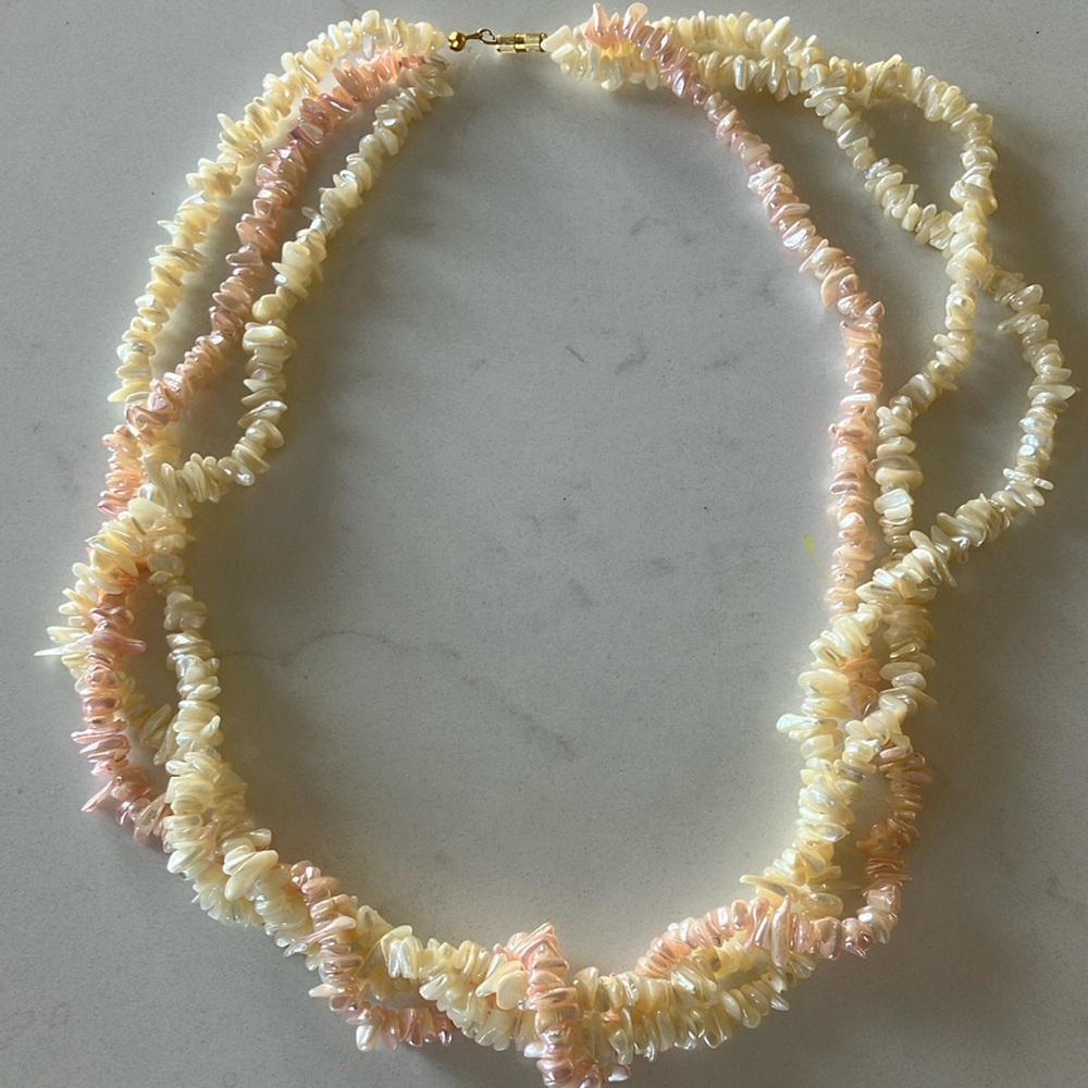 Cream and Pink Stone Necklace Multi-Strand Necklace